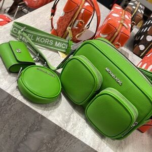 Michael Kors Green and Silver Crossbody Bag Modern Design